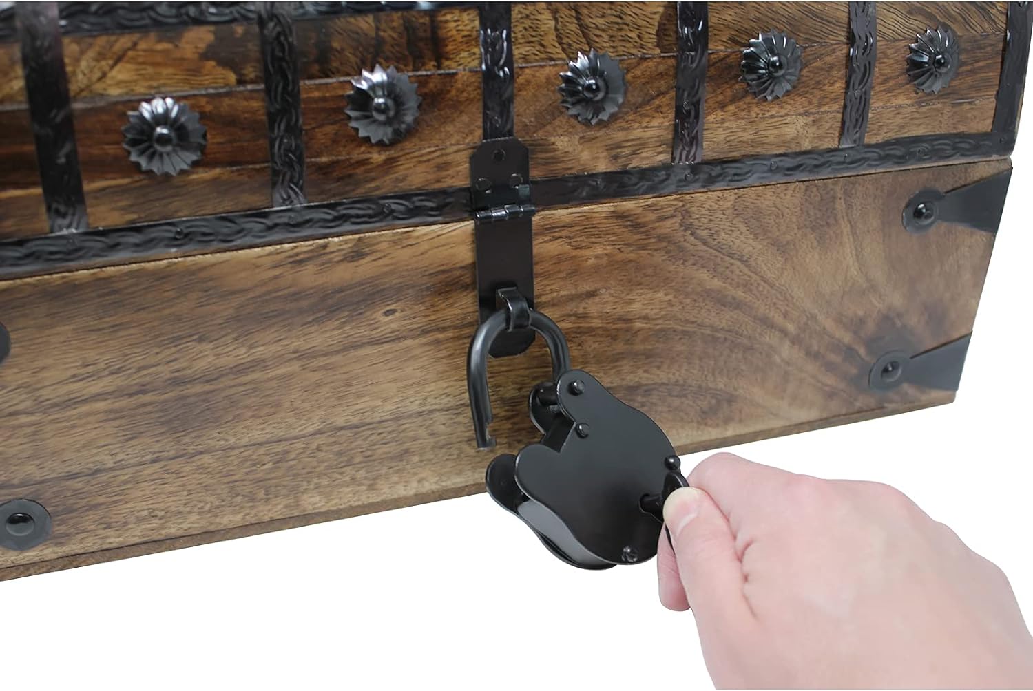 Nautical Cove Pirate Treasure Chest with Iron Lock and Skeleton Key - Storage and Decorative Box (X-Large 16 x 11 x 10.5)