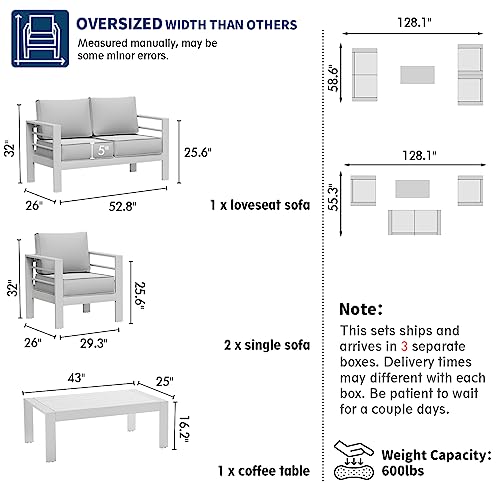 UDPATIO 8 Piece Aluminum Patio Furniture Set, Oversized Modern Outdoor Furniture Set with Olefin Fabric Cushion for Patio Deck Backyard, Dark Grey(with Waterproof Covers)