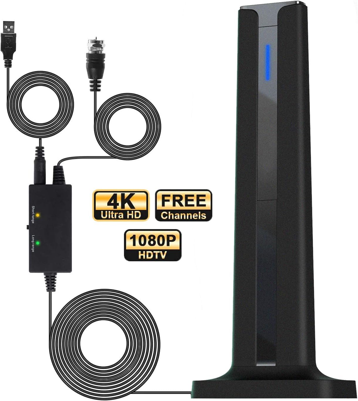 [2022 Model] Digital Amplified Indoor Tv Antenna – Powerful Best Amplifier Signal Booster 270+ Miles Range Support 4K Full HD Smart and Older Tvs with 9.8ft Coaxial Cable, Unique Tv Accessories Pack of 2