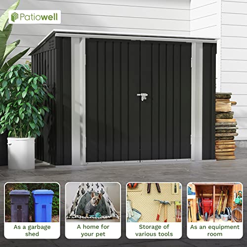 Patiowell 3 x 3 FT Outdoor Storage Shed,Small Garden Tool Storage Shed with Sloping Roof and Single Lockable Door, Outdoor Shed for Backyard Garden Patio Lawn, Grey