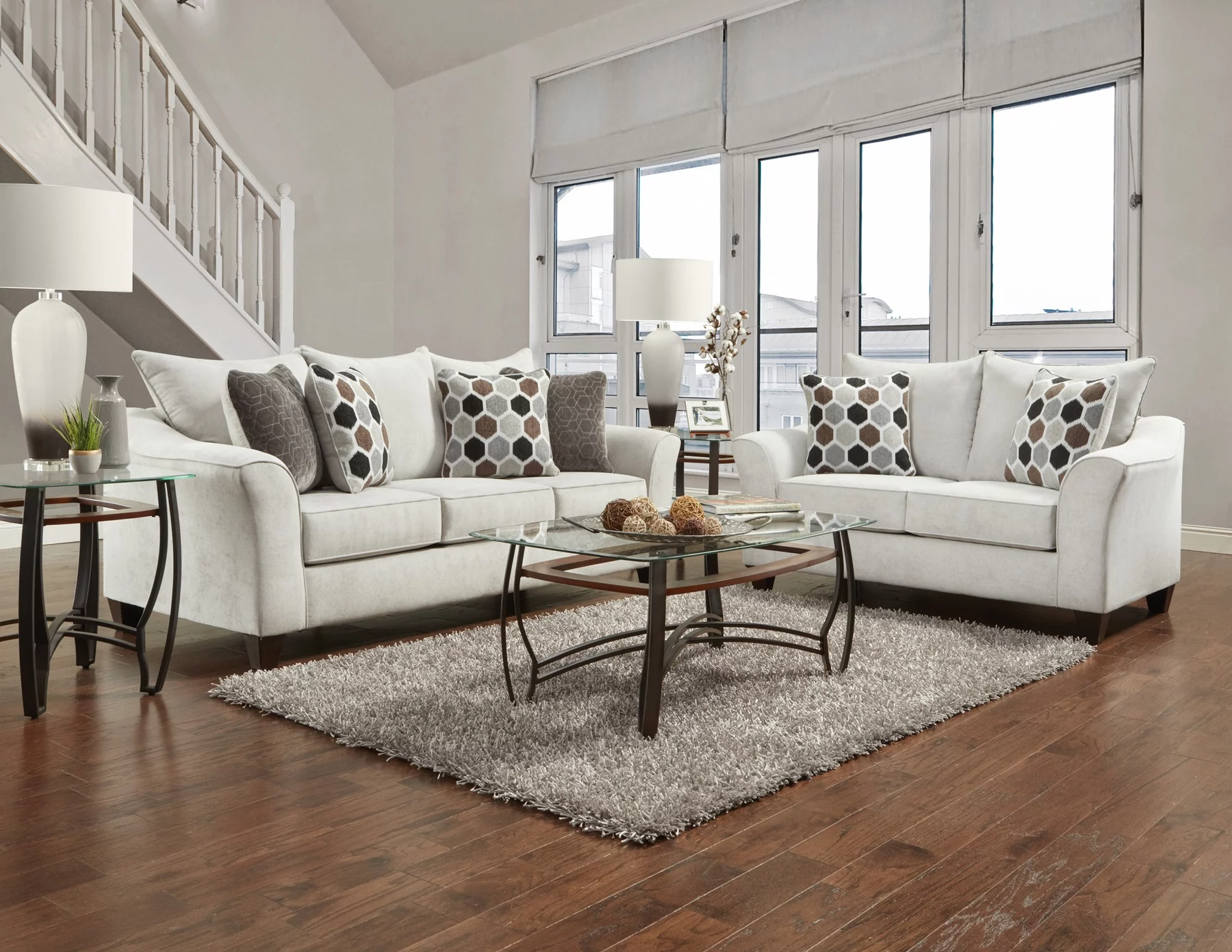 Roundhill Furniture Camero Fabric 4-Piece Living Room Set, Sliver