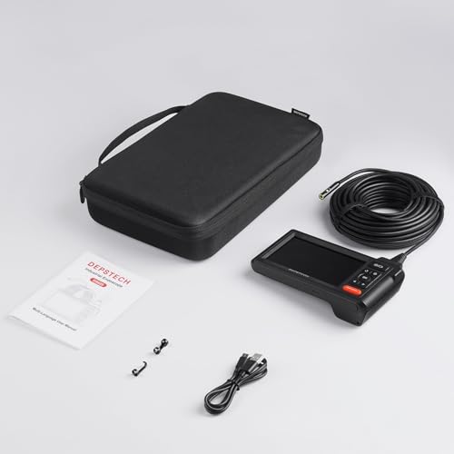 DEPSTECH 50ft Sewer Camera, 1080P HD Triple Lens Borescope, 5" IPS Screen Endoscope with Light, IP67 Waterproof Plumbing Drain Pipe Snake Inspection Camera with 32G Card, Carry Case