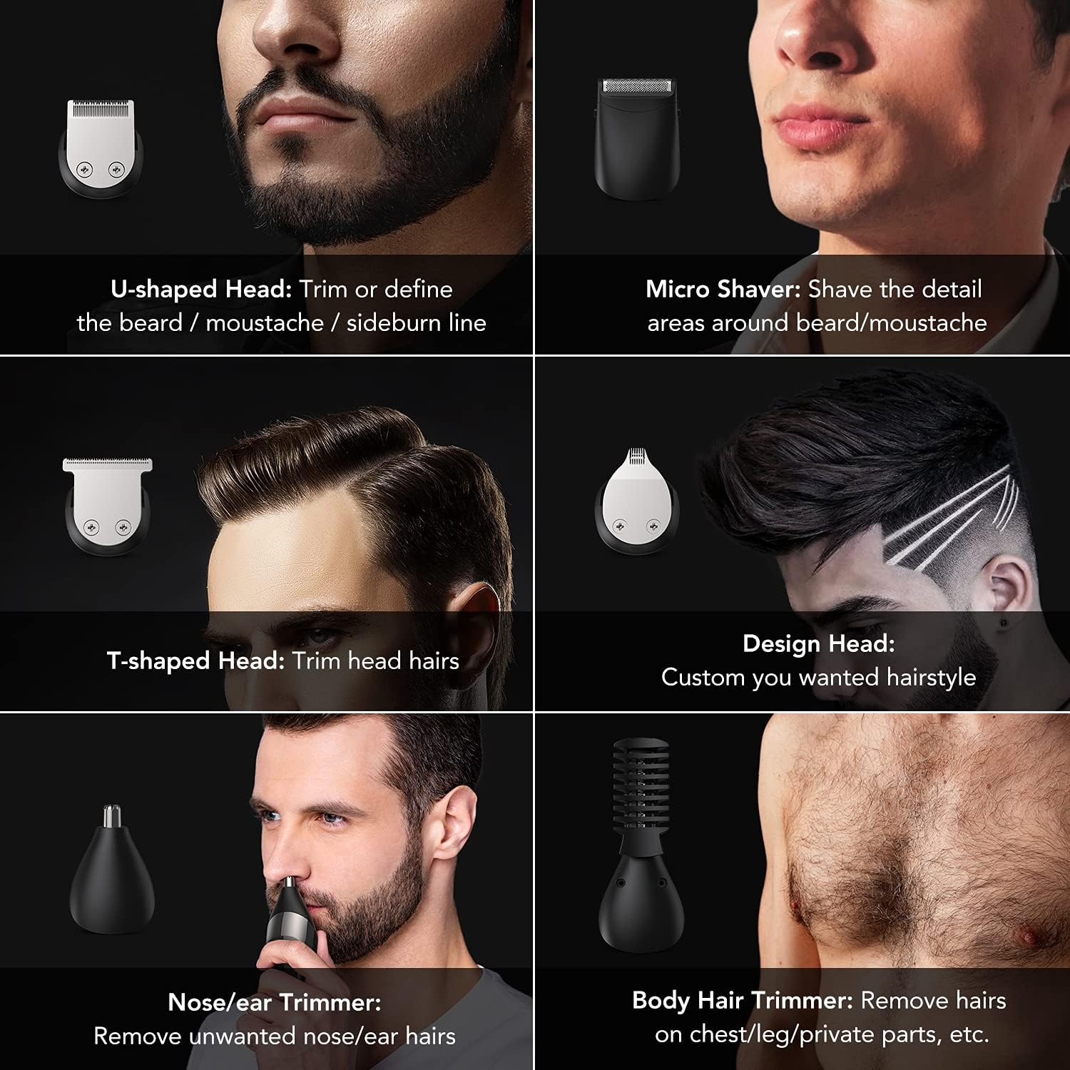 OPOVE Electric Beard Trimmer for Men, All-in-1 Multi-Grooming Hair Trimmer Kit, Manscape, Body, Nose Trimmer, Cordless Clippers with Waterproof and 115min Run Time, Xmulti 3