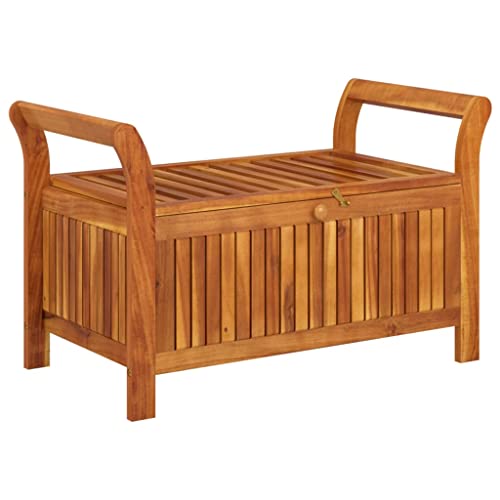 Patio Storage Bench with Cushion 35.8" Solid Wood Acacia,Acacia Wood Outdoor Garden Storage Bench with Seat Cushion for Comfortable Seating Outdoor Furniture, Storage Benches