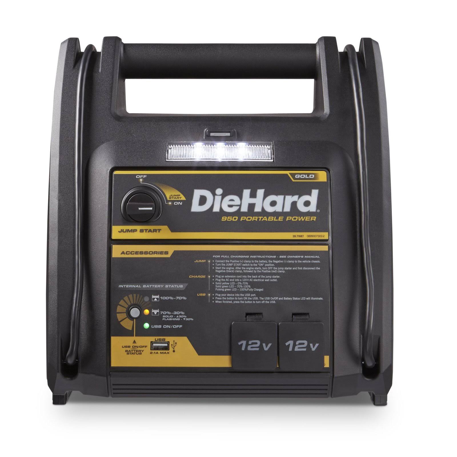 Diehard 71687 Gold Portable Power 950 Peak Amp 12 Volt Jump Starter u0026 Power Source with 1-USB 2-12V Power Ports u0026 150 PS