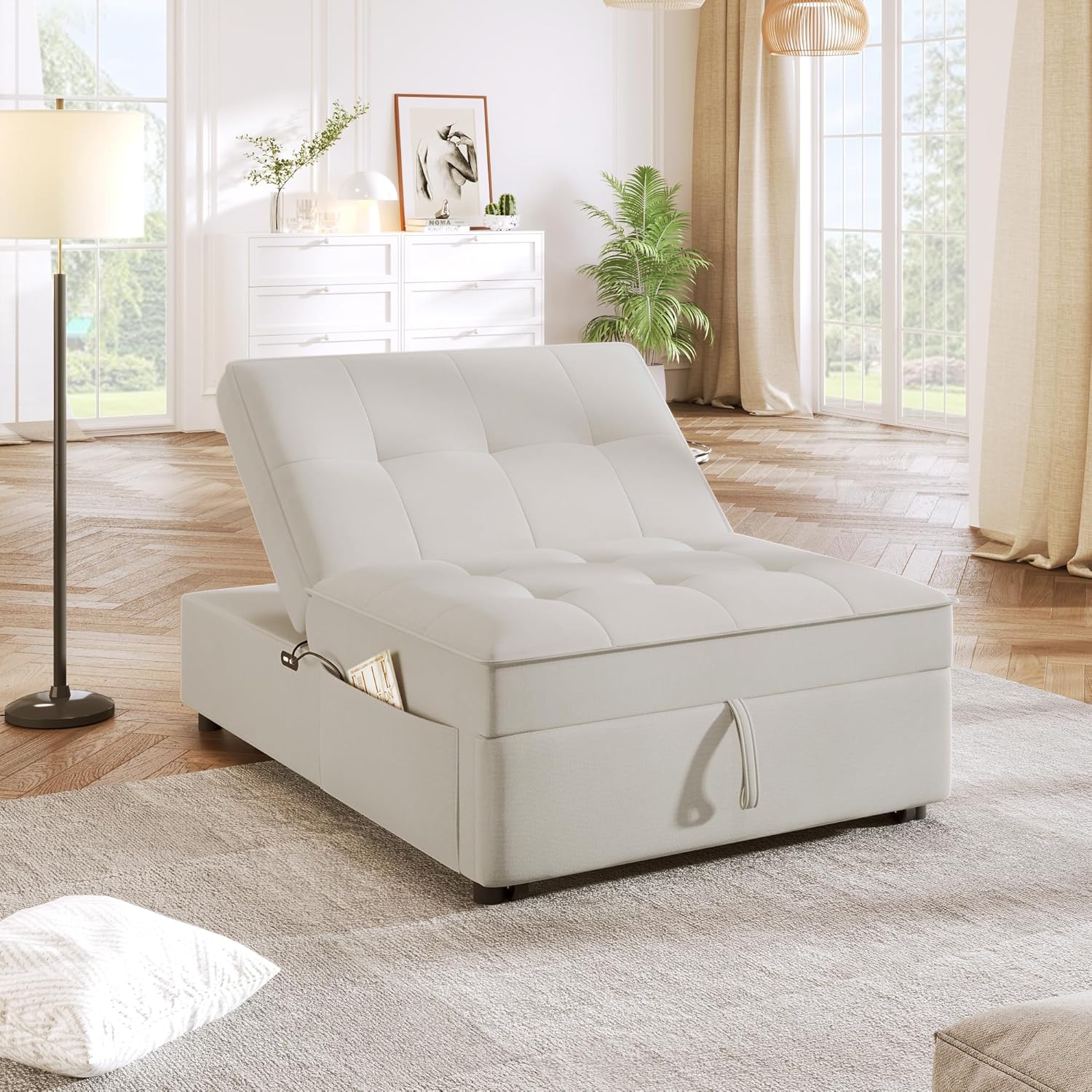 CHARMMA 4-in-1 Sofa Bed,Chair Bed,Multi-Function Folding Ottoman Bed with Storage Pocket and USB Port for Small Room Apartment,Living Room,Bedroom,Hallway,White,Chairs/Accent Seating 78.26lbs,2036