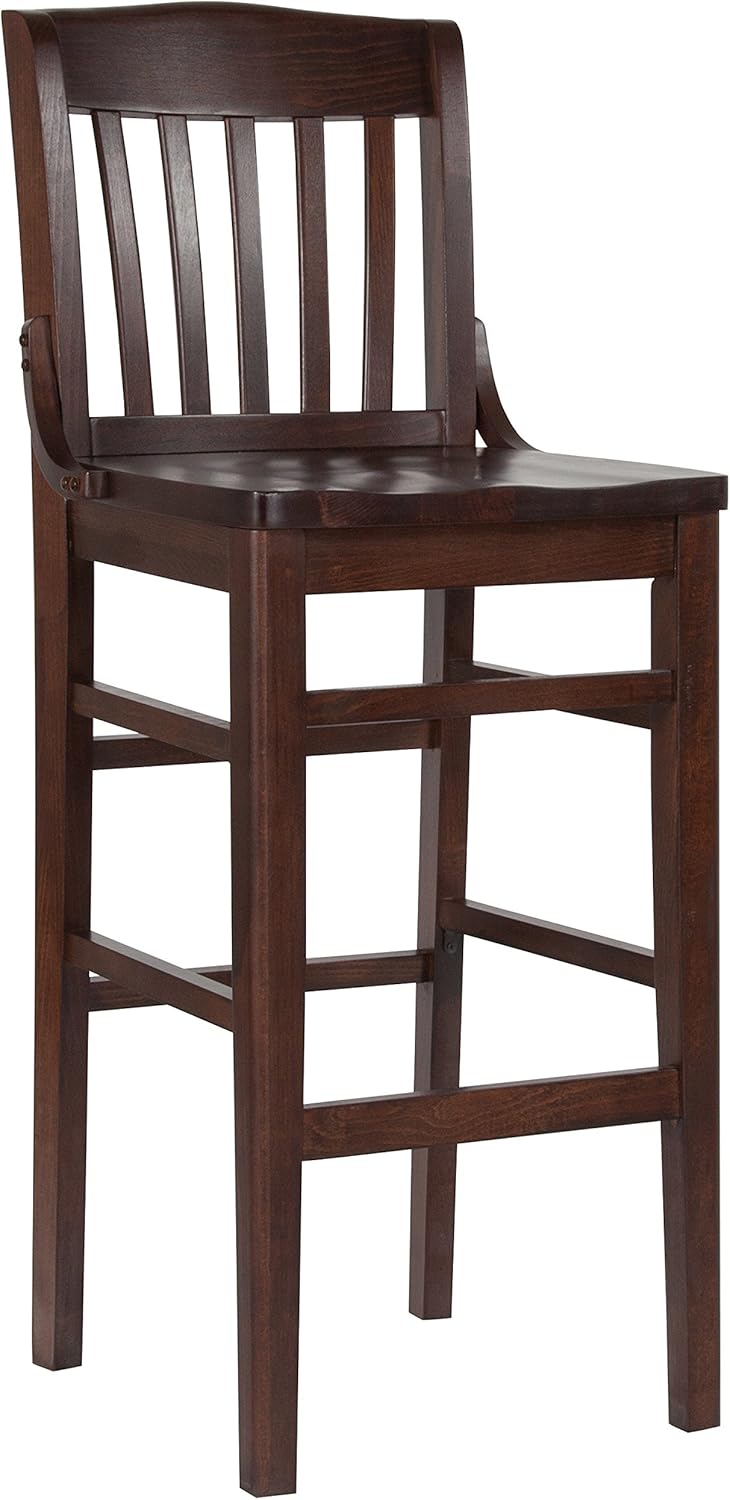 BizChair School House Back Walnut Wood Barstool