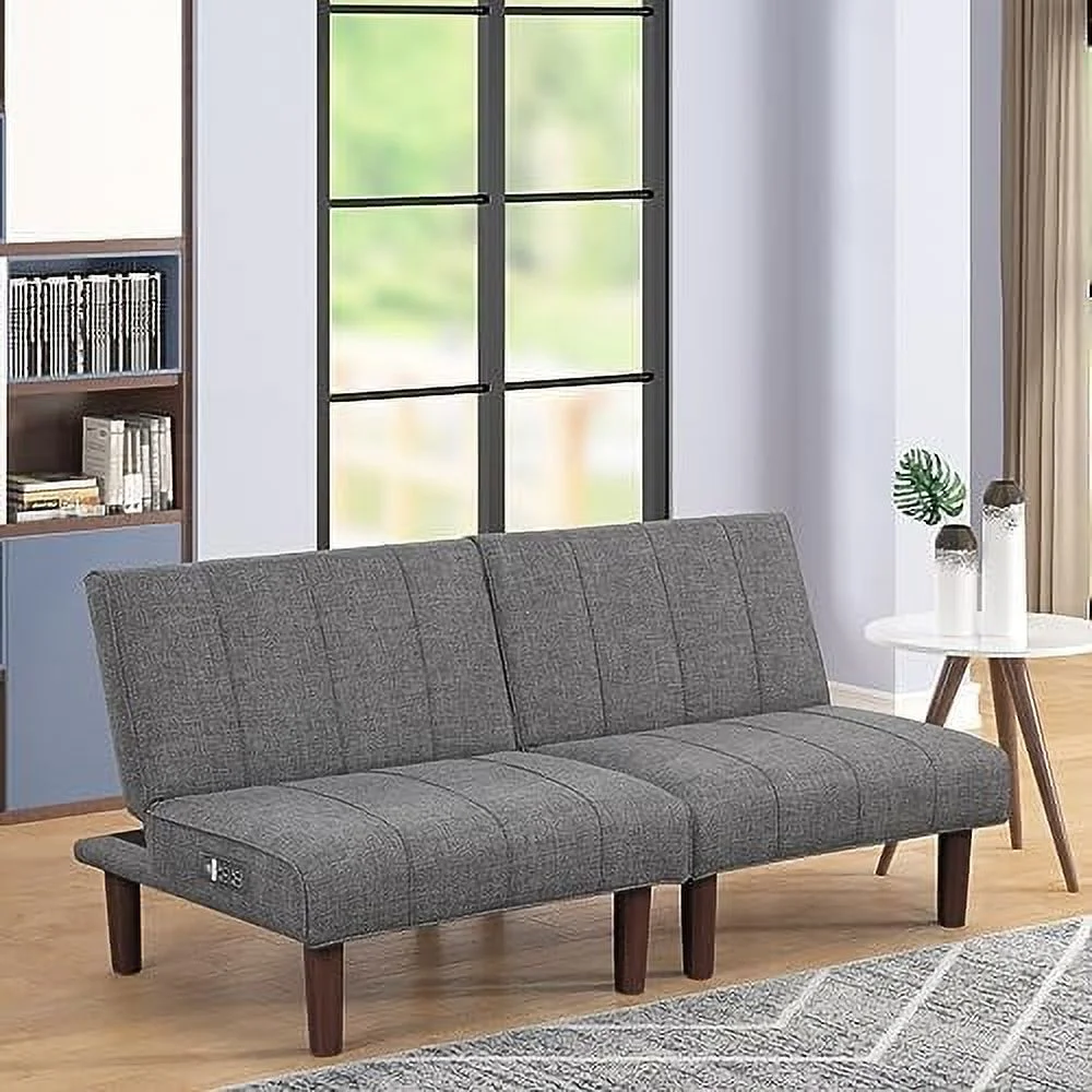 GEROBOOM Comfy Futon Sofa Couch Convertible 2 Seater Couch with USB Port  Armless Love Seat with Adjustable Backrest  Modern Mini Sofa 2 Pcs for Living Room Office Small Space  305DR1-DR1