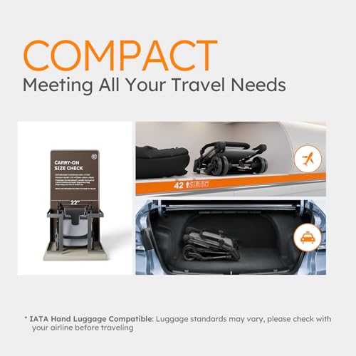 Lightweight Baby Strollers for Airplane, Ultra-Compact Travel Stroller, Light & Strong Portable Toddler Stroller with Carbon Fiber Frame and UPF 50+ Waterproof Fabric, Only 9.9 lbs, Brown