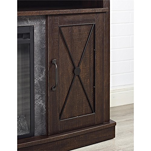 Ameriwood Home Barrow Creek Fireplace TV Stand for TVs up to 60 Inch, Replaceable Electric Fireplace Insert Heater, Remote Control, Timer, Realistic Log and Flame Effect, Espresso
