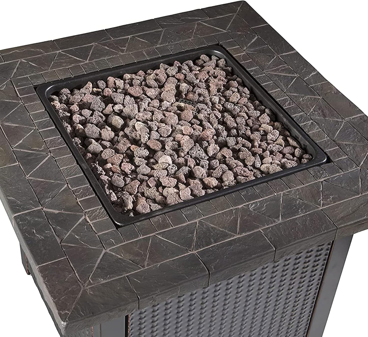 Endless Summer 30 Inch Square 30,000 BTU LP Gas Outdoor Fire Pit Table with Mosaic Resin Mantel, Steel Wicker Design Base, and Lava Rock, Black