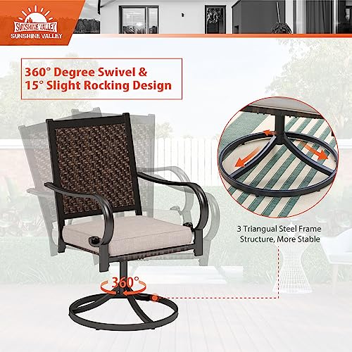 SUNSHINE VALLEY Wicker Patio Swivel Dining Chairs Set of 2, Outdoor Dining Chairs with All Weather Outside Rattan Chairs for Garden, Lawn, Backyard, Porch, Deck