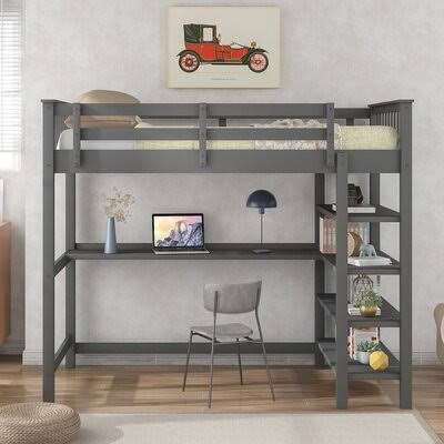 Twin Loft Bed with Bookcase and Built-in-Desk Harriet Bee Size: Twin