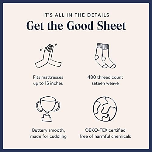 Brooklinen Luxury Sateen 4 Piece Sheet Set - 100% Cotton, Queen Size in Cream - 1 Fitted Sheet, 1 Flat Sheet, 2 Pillowcases | Best Luxury Sheets