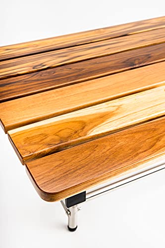 ADA Bathroom Shower Bath Seat, Folding, Wall-Mounted, Rectangular, Right Hand, Teak Finish 26"x21"