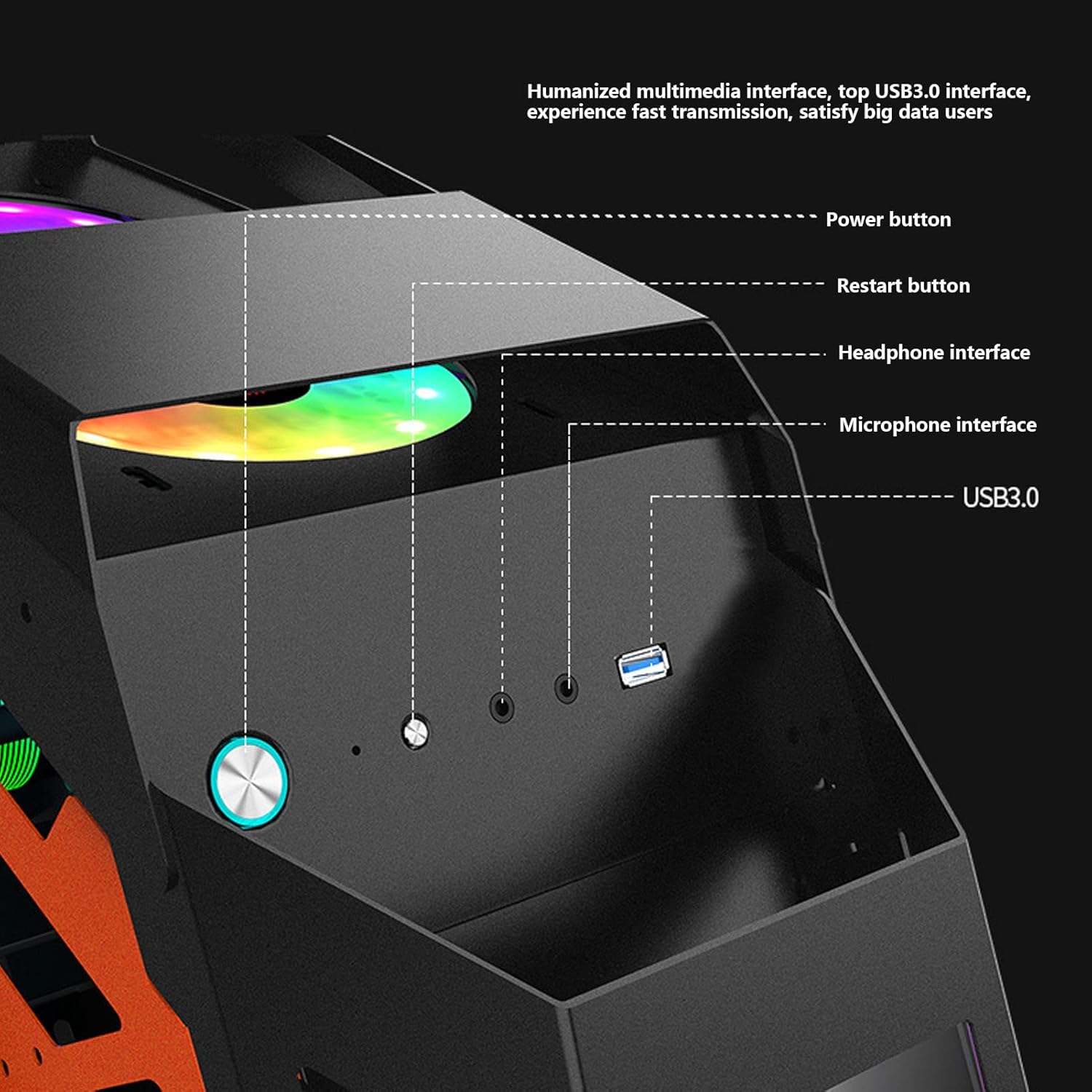 M-ATX PC Case Desktop Chassis, PC Gaming Case, Computer Case with Tempered Glass Transparent Design, Water Cooled ATX Case for Office Home, Support 1x3.5HDD,1x2.5SSD