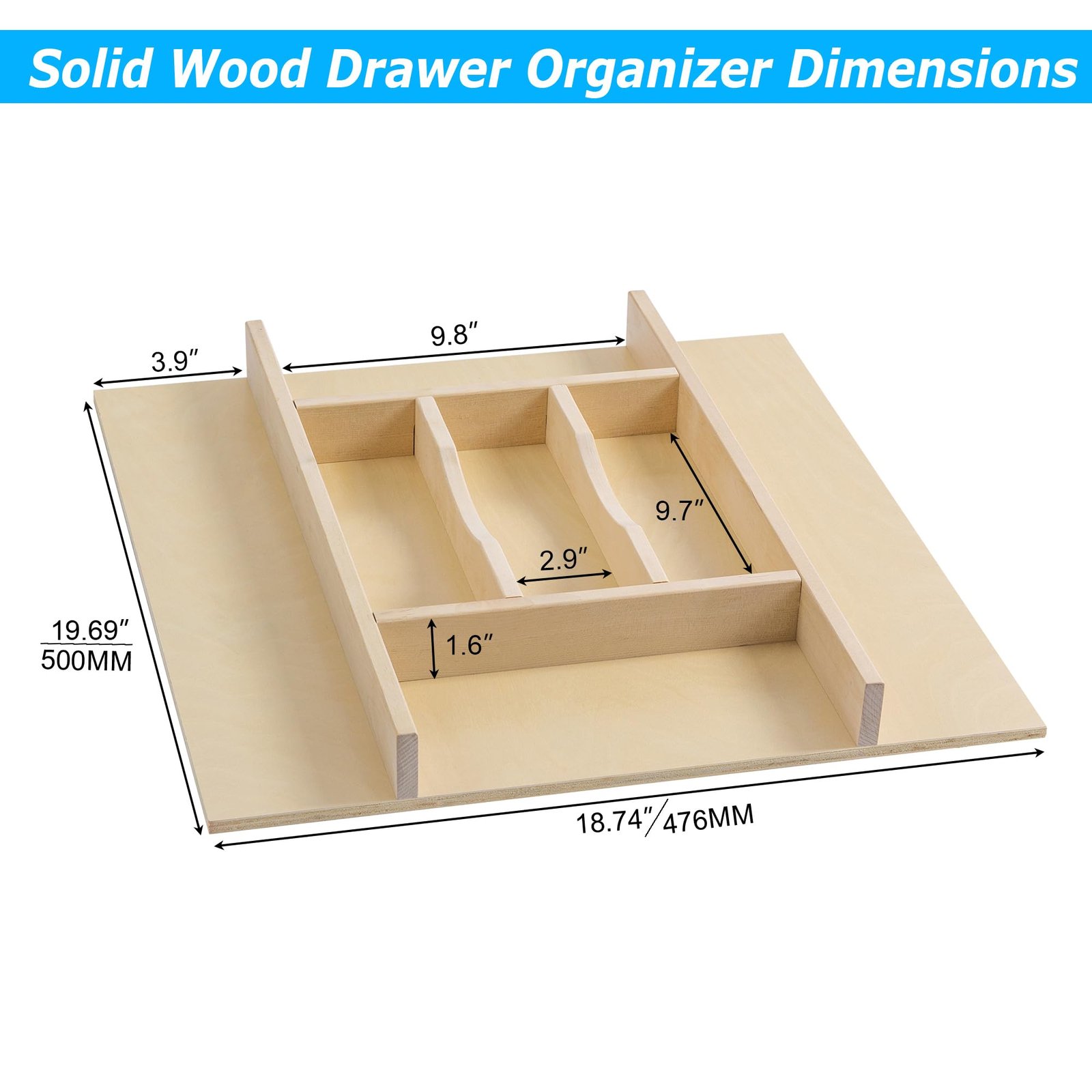 7 Slot 20x19Utensil/Tool/Junk Drawer Organizer Tray w/Divider (Natural Wood)