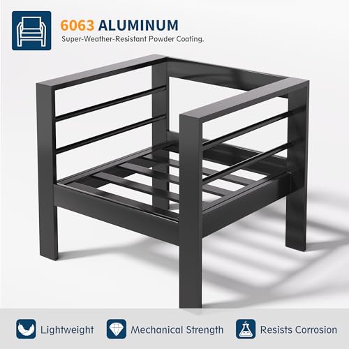 UDPATIO 8 Piece Aluminum Patio Furniture Set, Oversized Modern Outdoor Furniture Set with Olefin Fabric Cushion for Patio Deck Backyard, Dark Grey(with Waterproof Covers)
