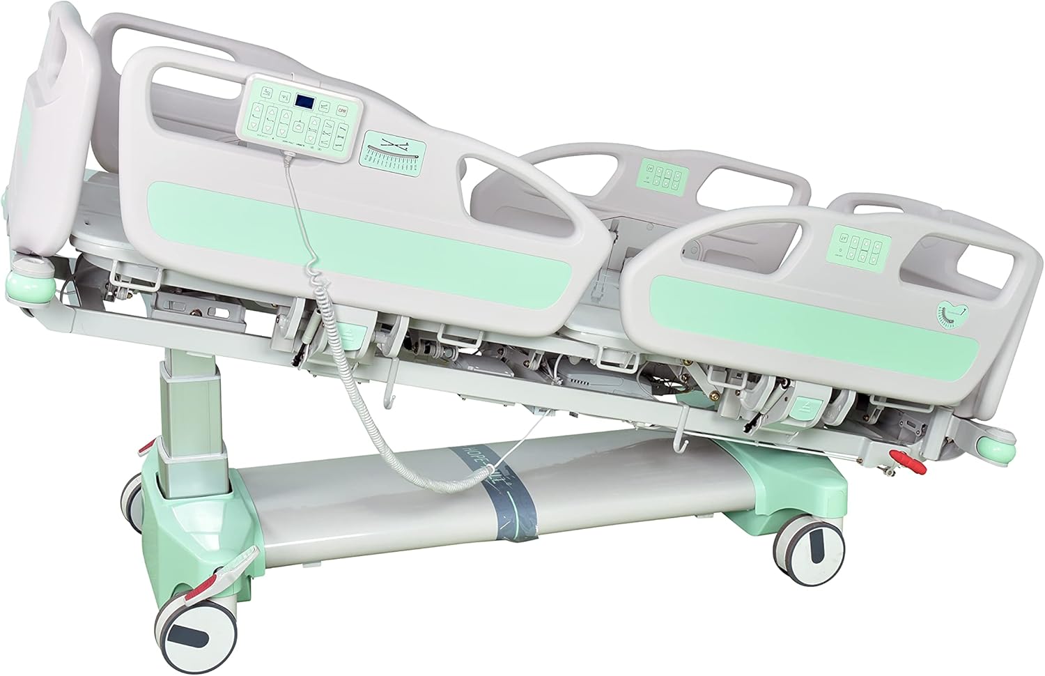 Hopefull EZ-Turn Multi-Functional ICU Electric Hospital Bed (5 Functions Plus Lateral Tilting and Rotation, LINAK Motor and Control System, Central Locking System, Integrated Scale, Foot Control Pads