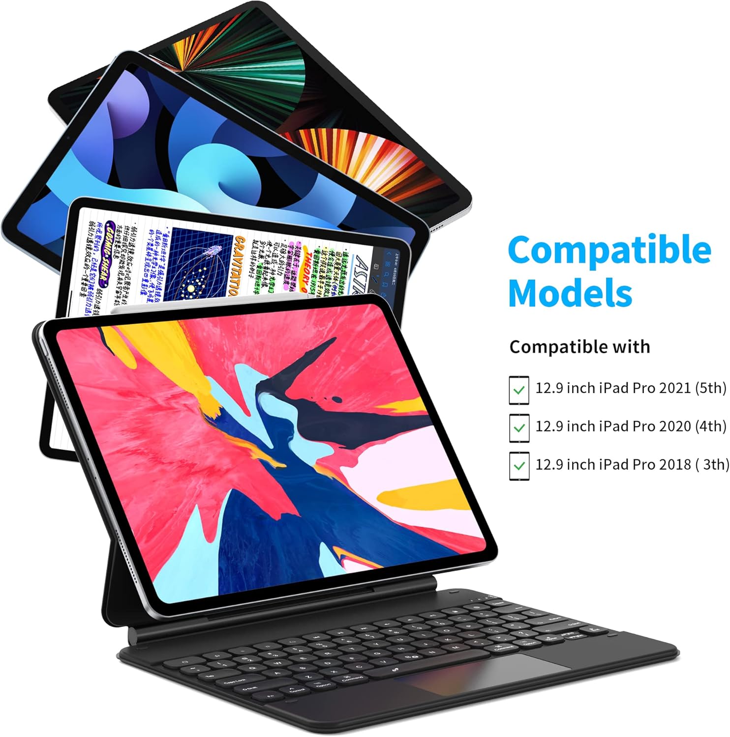 WIWU Magnetic Keyboard Case for iPad Pro 12.9‑inch, iPad Keyboard Case with iPadOS Shortcuts, Floating Cantilever Stand, Wireless Bluetooth, Attaches Magnetically, Multi-Touch Trackpad,7-Color Backlit
