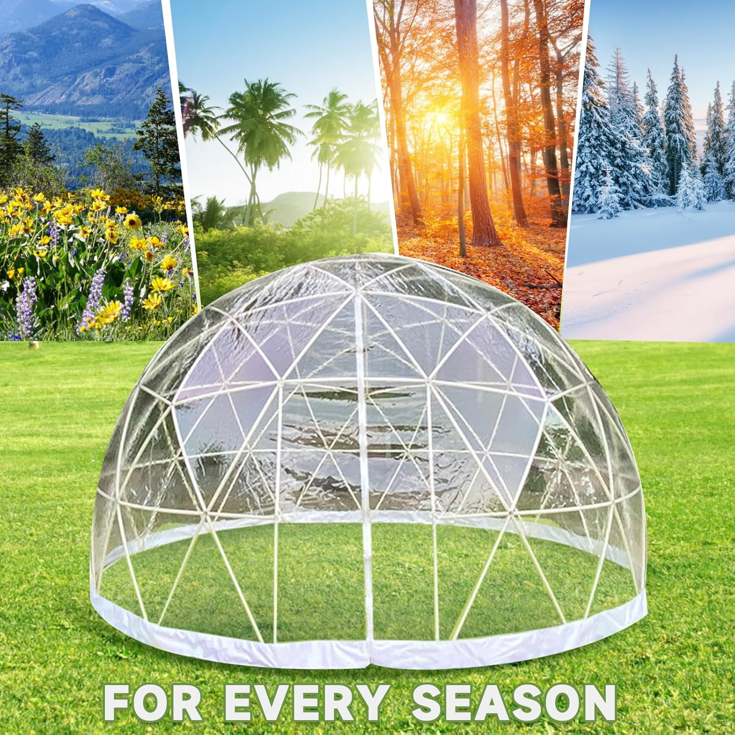 12FT Bubble Tent Dome, Outdoor Geodesic Dome Tent for 4-8 Person, Upgraded Garden Igloo with Triangular Transparent Window, Waterproof Clear Dome Tent Suitable for Camping, Party, Christmas Day