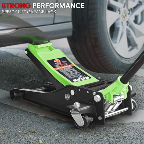 DNA MOTORING Floor Jack 3 Ton (6000 lbs) Capacity, Fast Lift Service Jack Low Profile Steel Heavy Duty Hydraulic Car Jack, Lifting Range 3"-20", Black, TOOLS-00475-BK