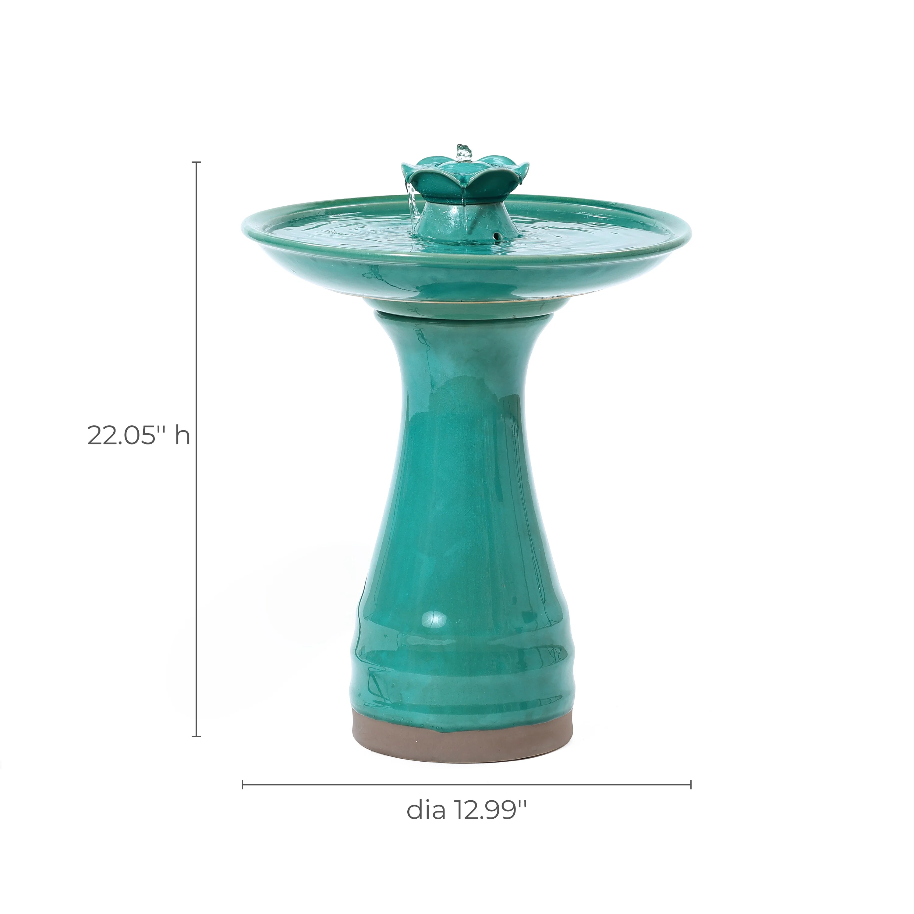 LuxenHome Aqua Glazed Ceramic 22-In Tall Birdbath Fountain