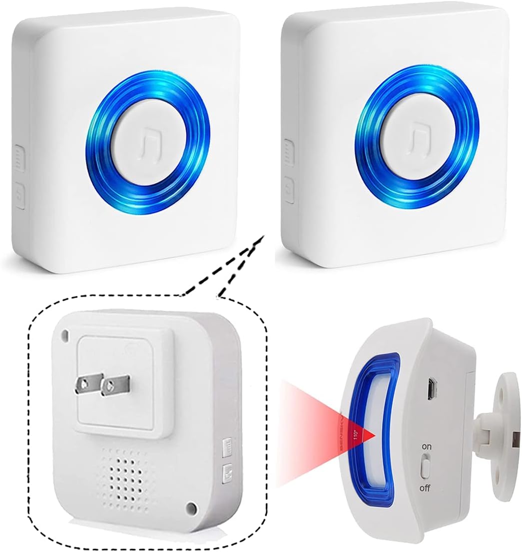 Caregiver Pager Indoor Motion Sensor Alarm Room Bed Alarms and Fall Prevention for Elderly Dementia Patients/Mailbox Alert Device for Home (2 Pager+1 Sensor)