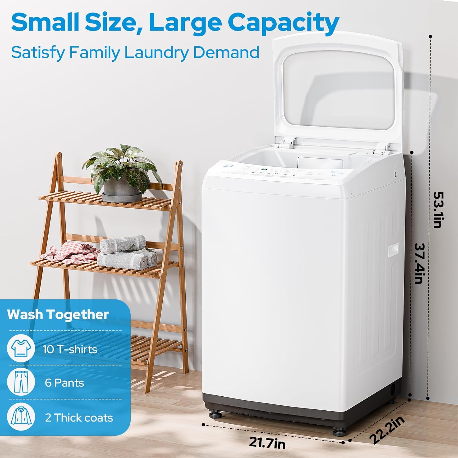 Smileader Washing Machine 2.0 Cu.Ft. Compact Full Automatic lavadora portatil for Apartments, RV, Dorms Portable Washer, White Black