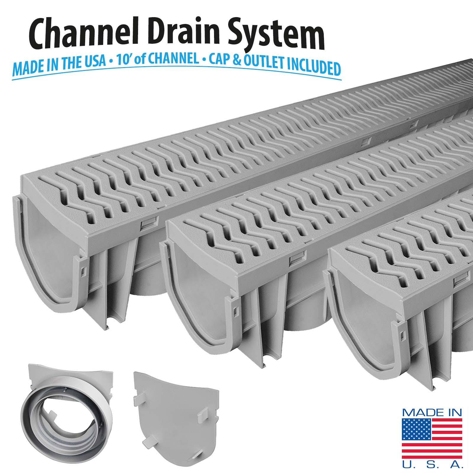 Source 1 Drainage Trench u0026 Driveway Channel Drain with Grate - 3-Pack