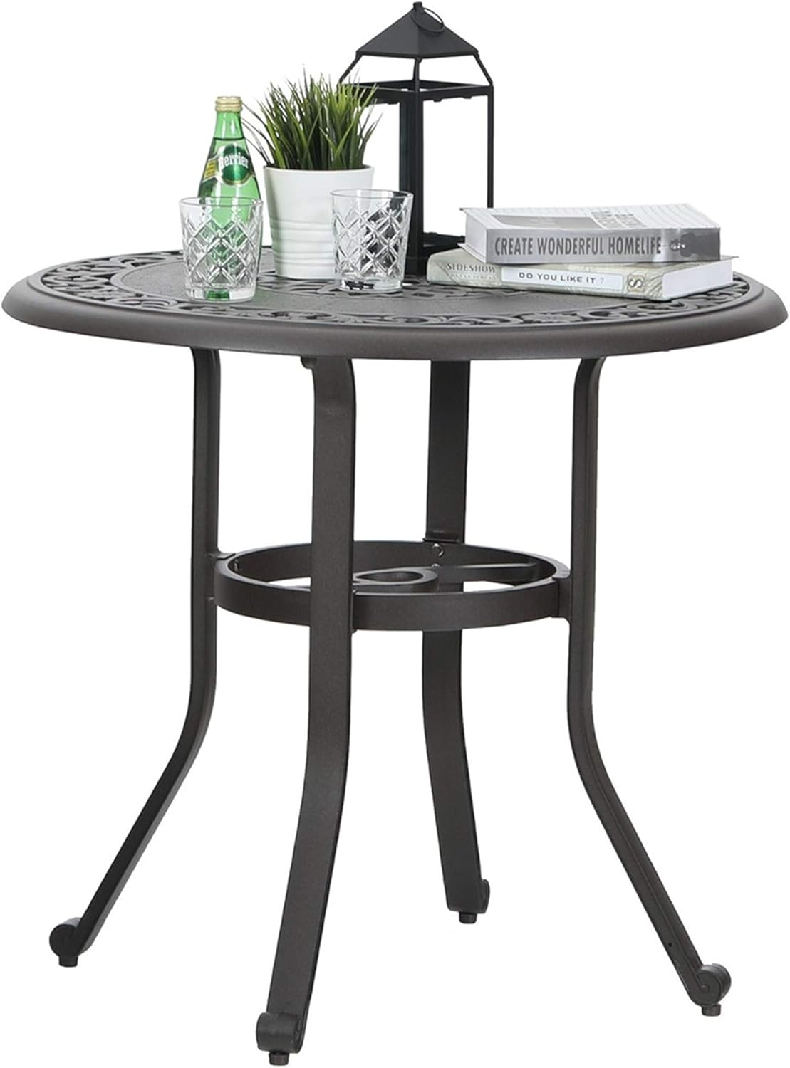 Sophia & William Cast Aluminium Patio Bistro Bar Table Square with 1.97 Umbrella Hole, Premium Bronze Outdoor Dining Table for Porch Balcony Backyard, 27.5 L x 27.5 W x 29.1 H