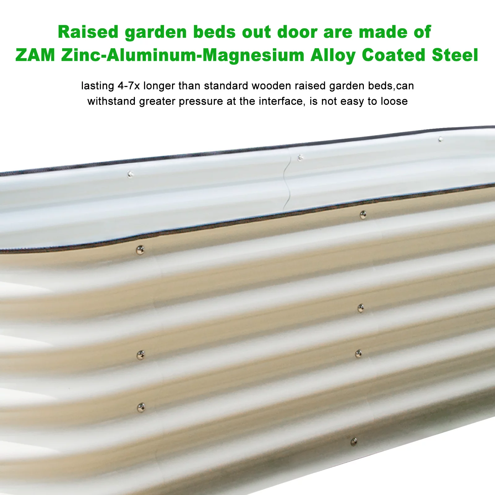 VEGEGA 17" Tall 6-In-1 Modular Corrugated Metal Raised Garden Bed Kit Planter for Grass, Lawn, Yard - White 6.5'x2'