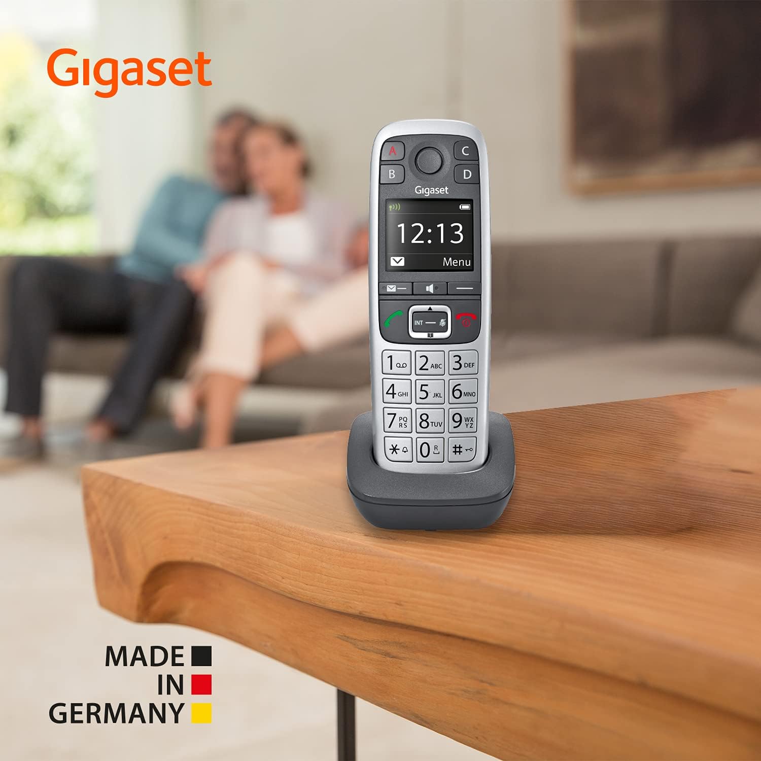 Gigaset E560A – Cordless Phone for Seniors with Answering Machine and SOS Key, Brilliant Sound Quality and Volume Amplification - Made in Germany (Platinum, Pack of 1)