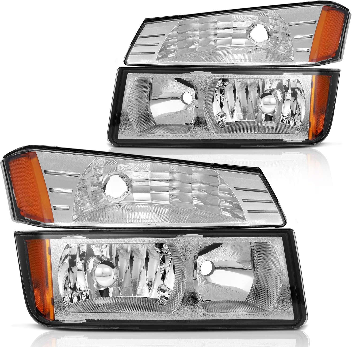 ECCPP Headlight Assembly Pair For Chevrolet Avalanche 1500/2500 2002-2006(For Avalanche with Body Cladding Model only) Chrome Housing Amber Reflector Clear lens Driver and Passenger Side