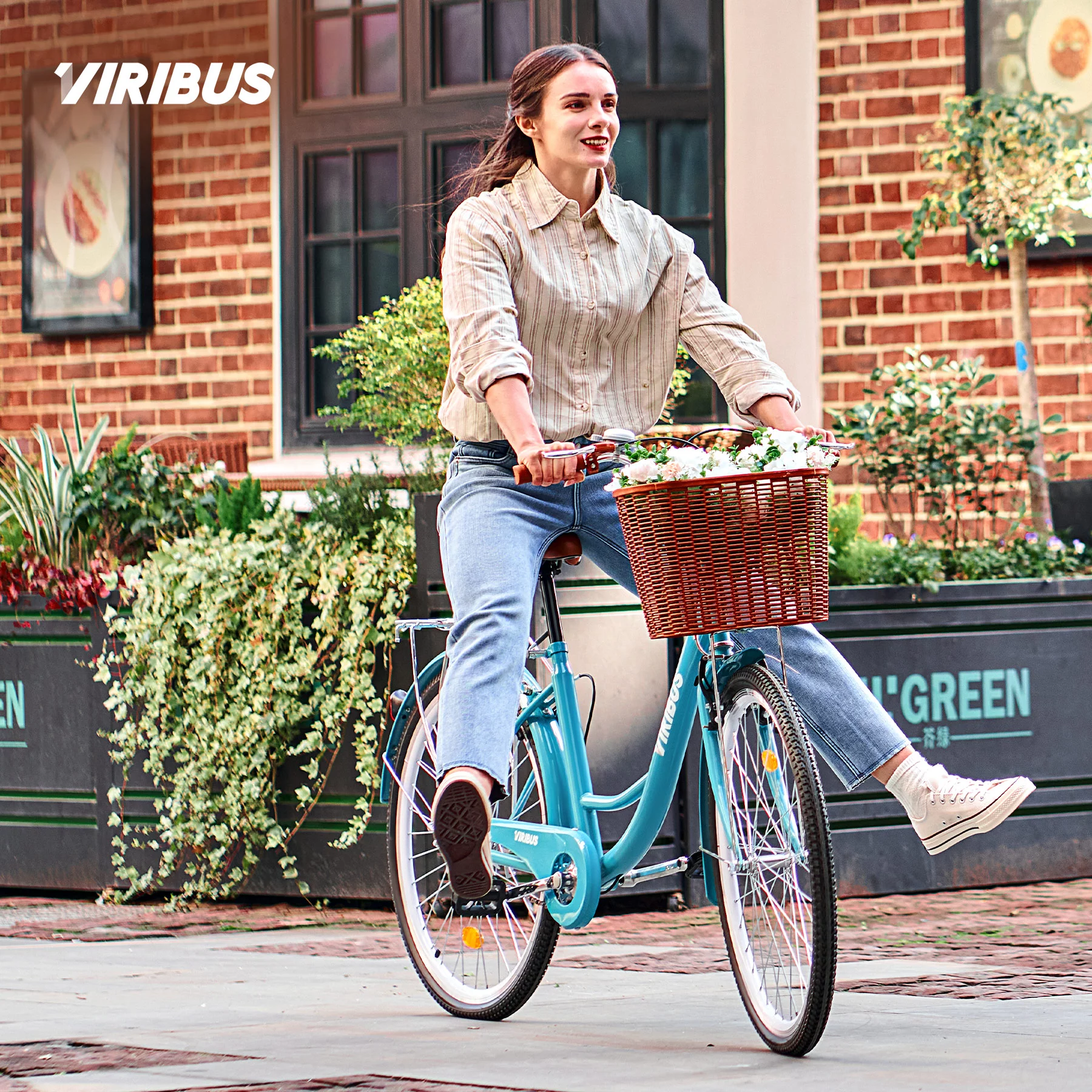 Viribus Beach & City Cruiser Bike 26 Inch Women's Comfort Bike with Basket & Rack Teal
