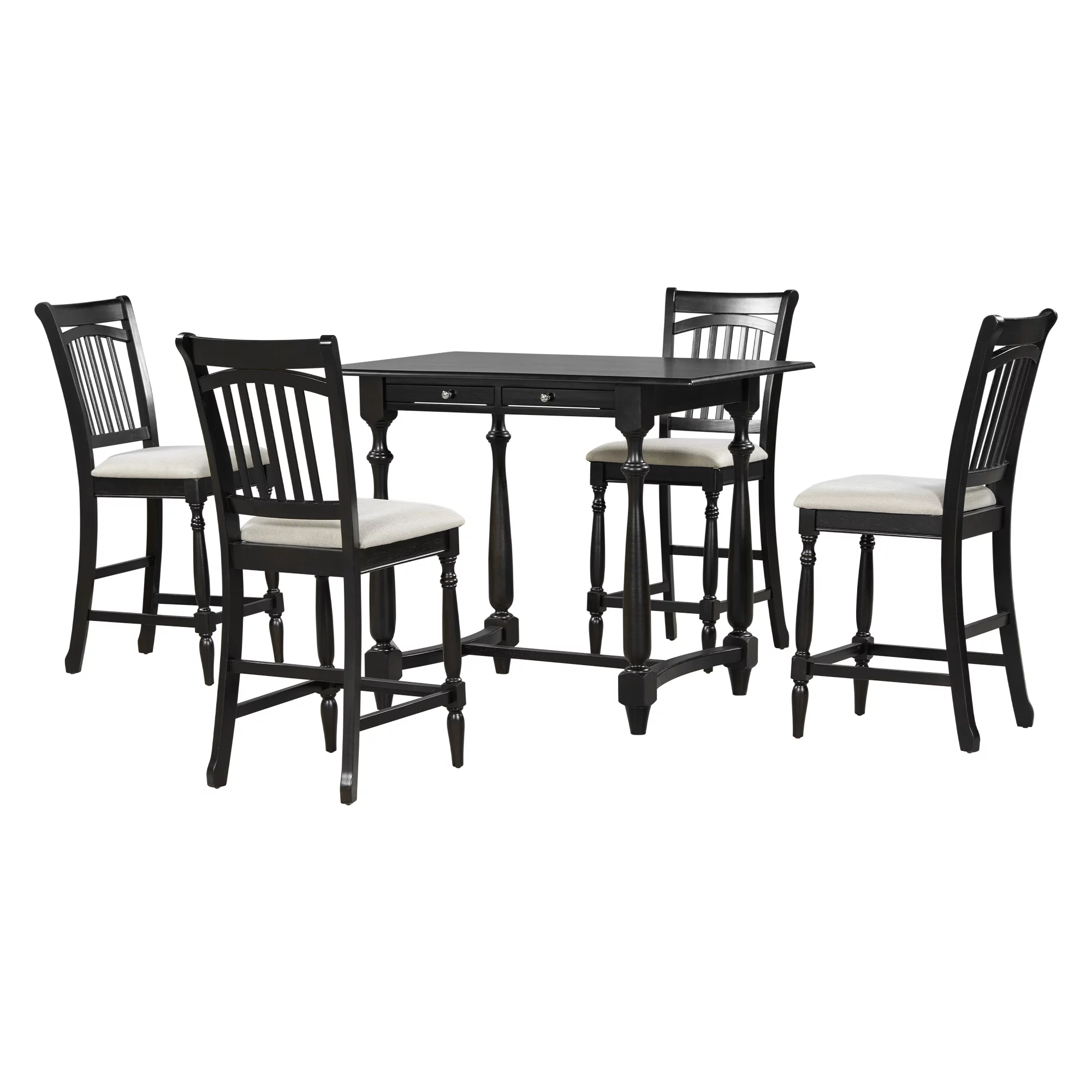 Churanty Farmhouse 5 Pieces Wood Counter Height Dining Table Set for 4,Kitchen Rectangle Table with Storage Drawers and 4 Upholstered Chairs, Espresso - Curated Treasures Market