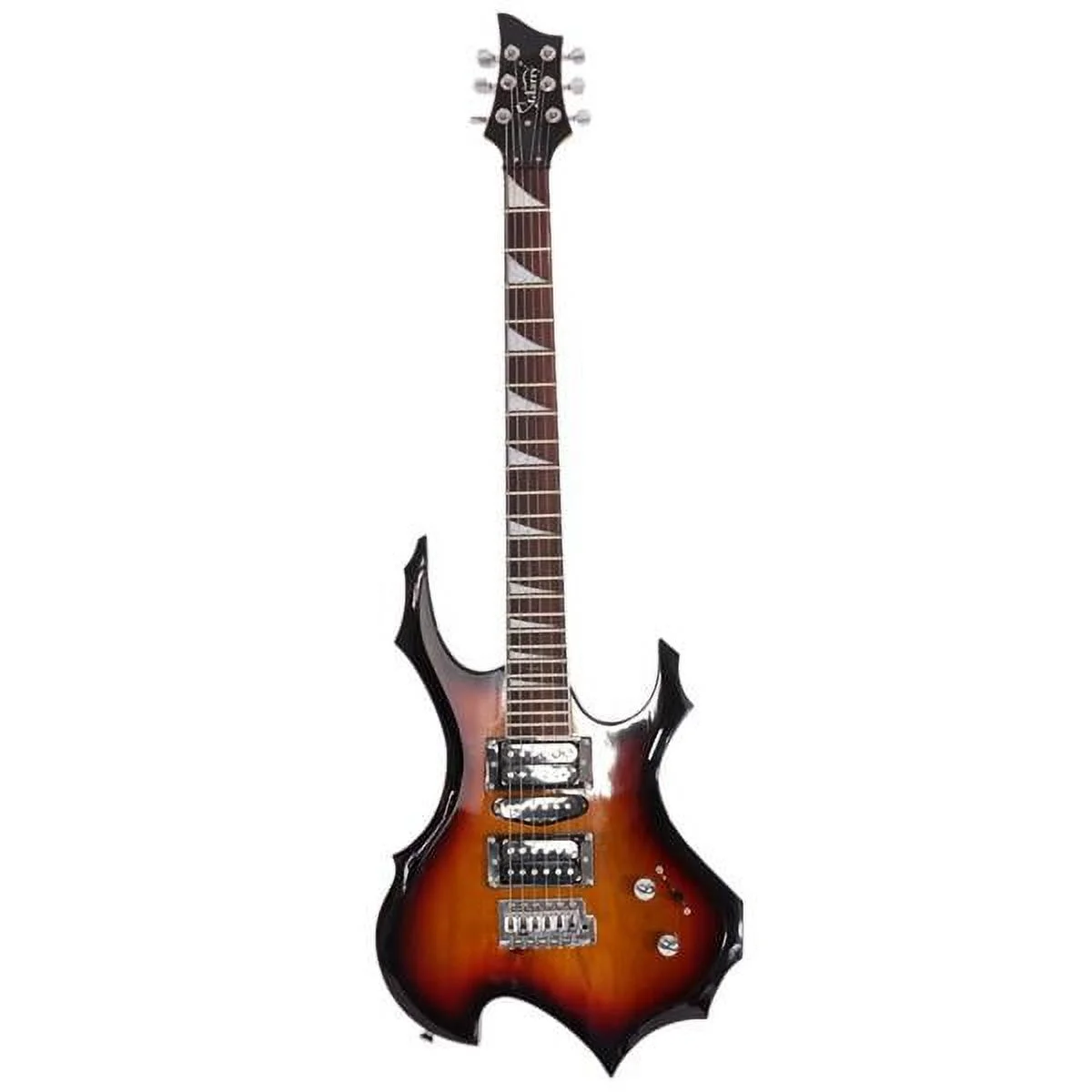 Fithood Glarry Flame Shaped Electric Guitar with 20W Electric Guitar Sound HSH Pickup Novice Guitar Audio Bag Strap Picks Shake Cable Wrench Tool Sunset Color