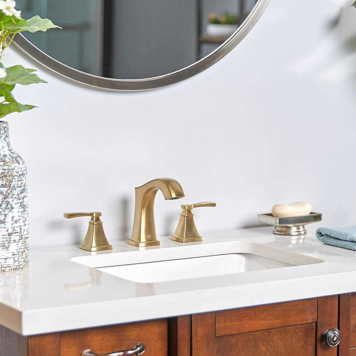 allen + roth Chesler Brushed Gold Widespread 2-Handle WaterSense Bathroom Sink Faucet with Drain 67124W-614408 - Shop Hardware Tools Online Store