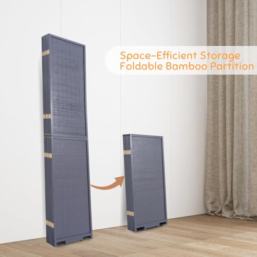 Bamboo Room Divider Folding Privacy Screens, Wall Divider for Room Separation, Portable Room Partitions and Dividers, 5.6FT Bamboo Mesh Woven Room Divider Panel (Brown, 4 Panel)