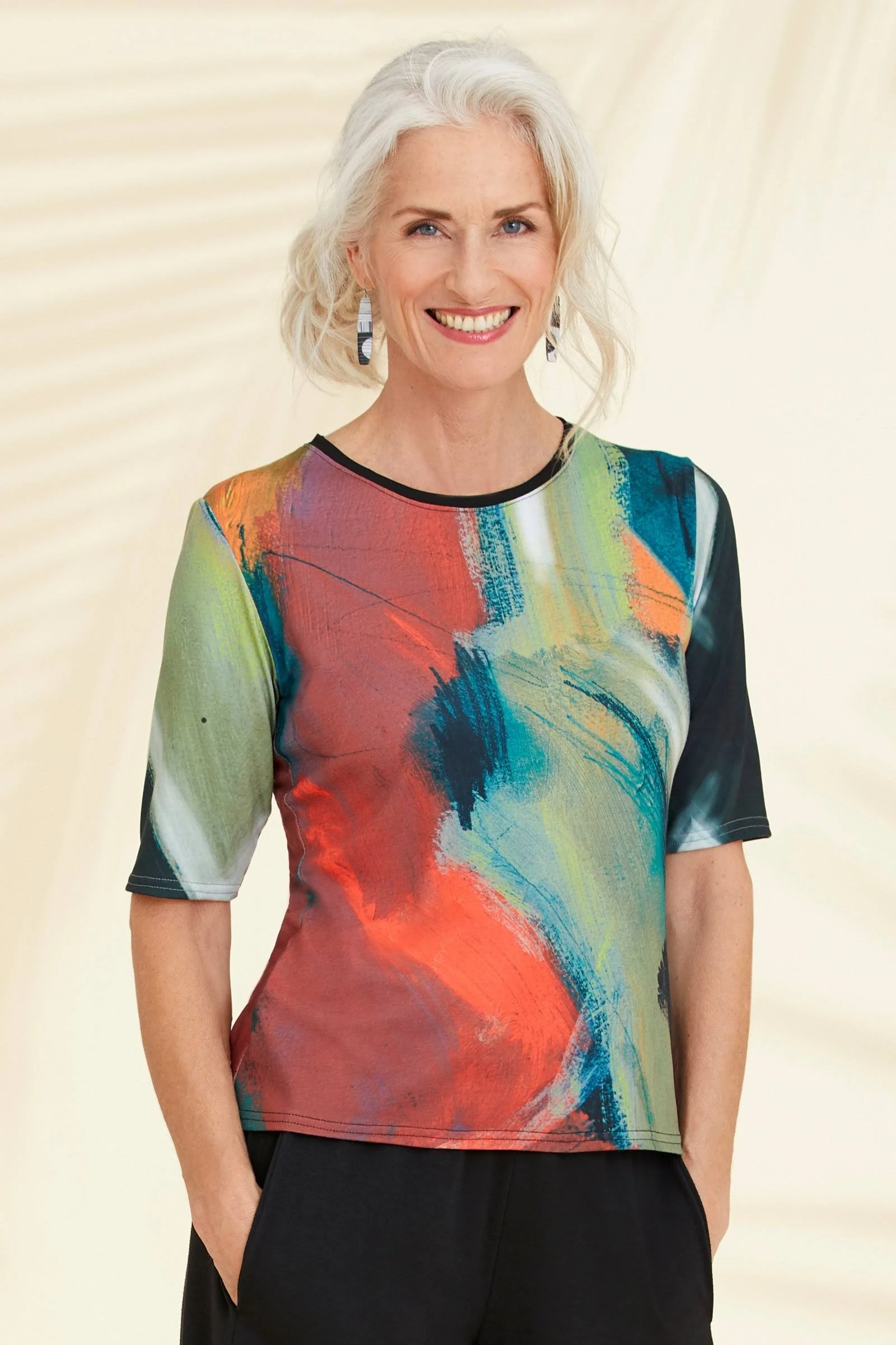 Alchemy Fitted Tee by Andrea Geer - Pistachio/Coral Brush, XL (18-20) (Knit Top)