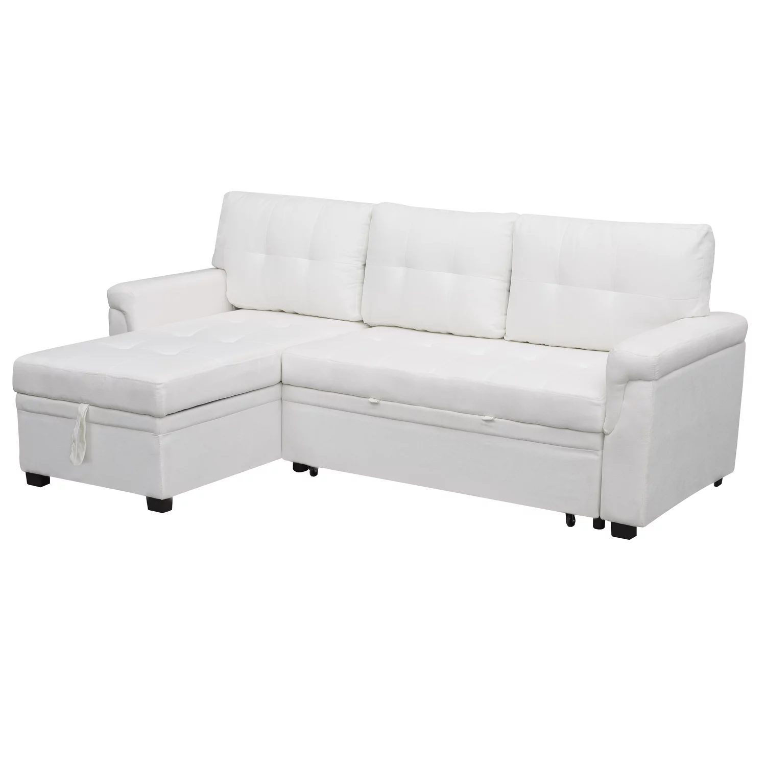 Naomi Home Jenny Sectional Sleeper Sofa - Elegant L-Shaped Couch Convertible Pull-Out Bed, Ample Storage, Timeless Design, Sturdy Construction, Long-Lasting for Modern Living, Velvet, White