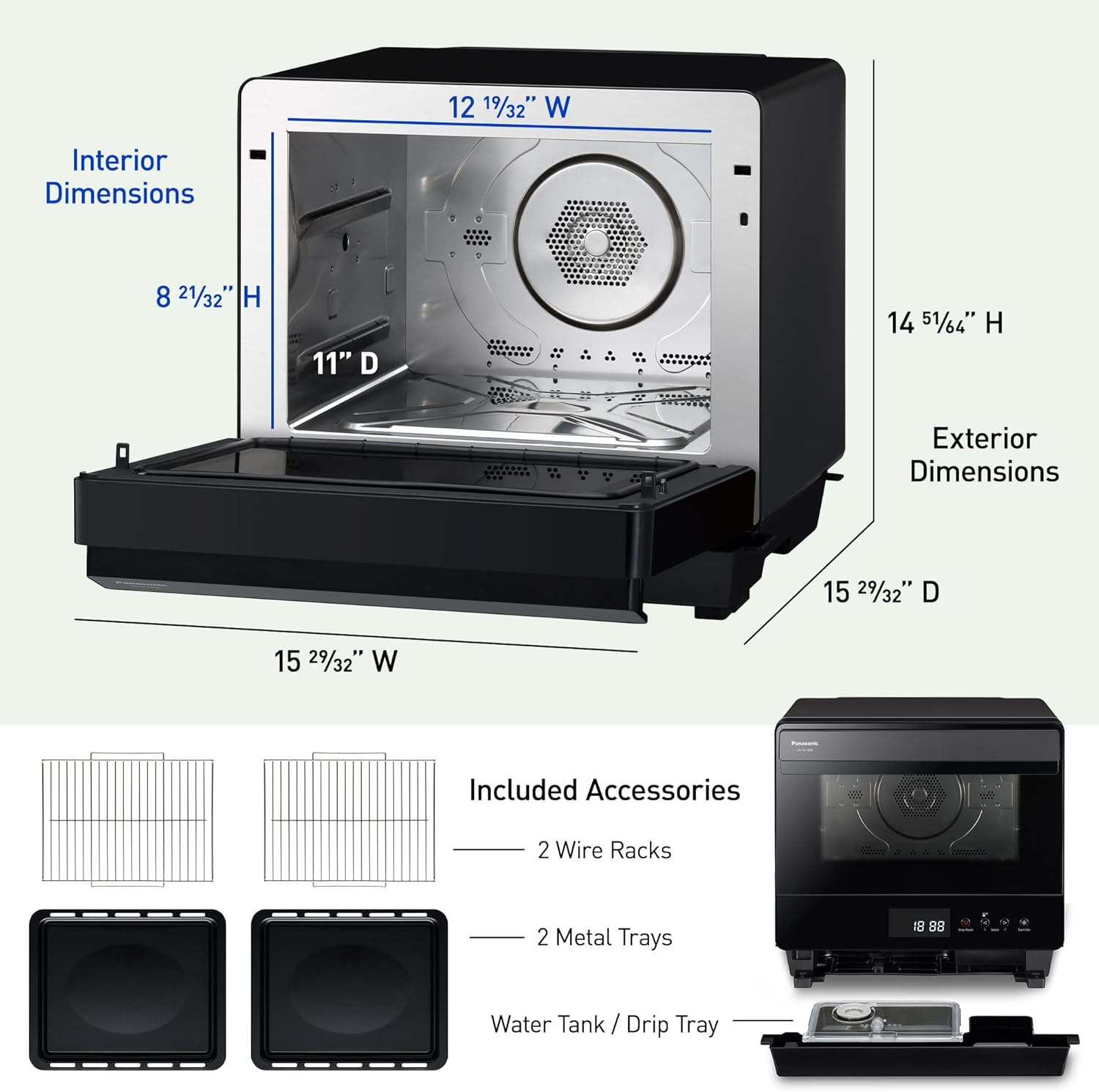 Panasonic HomeChef 7-in-1 Compact Oven with Convection Bake, Airfryer, Steam, Slow Cook, Ferment, 1200 watts, 7 cu ft with Easy Clean Interior - NU-SC180B (Black)