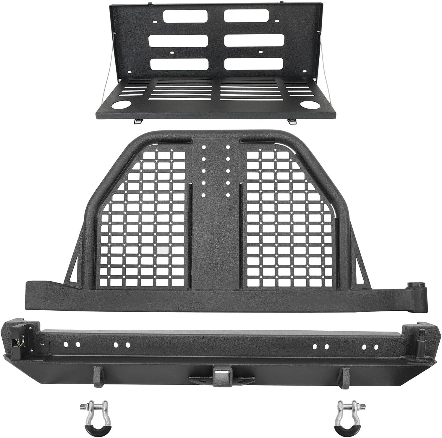 Hooke Road for Jeep Cherokee XJ 84-01, Rear Bumper w/ Swing Out Tire Carrier & Foldable Table (Textured Black Steel)