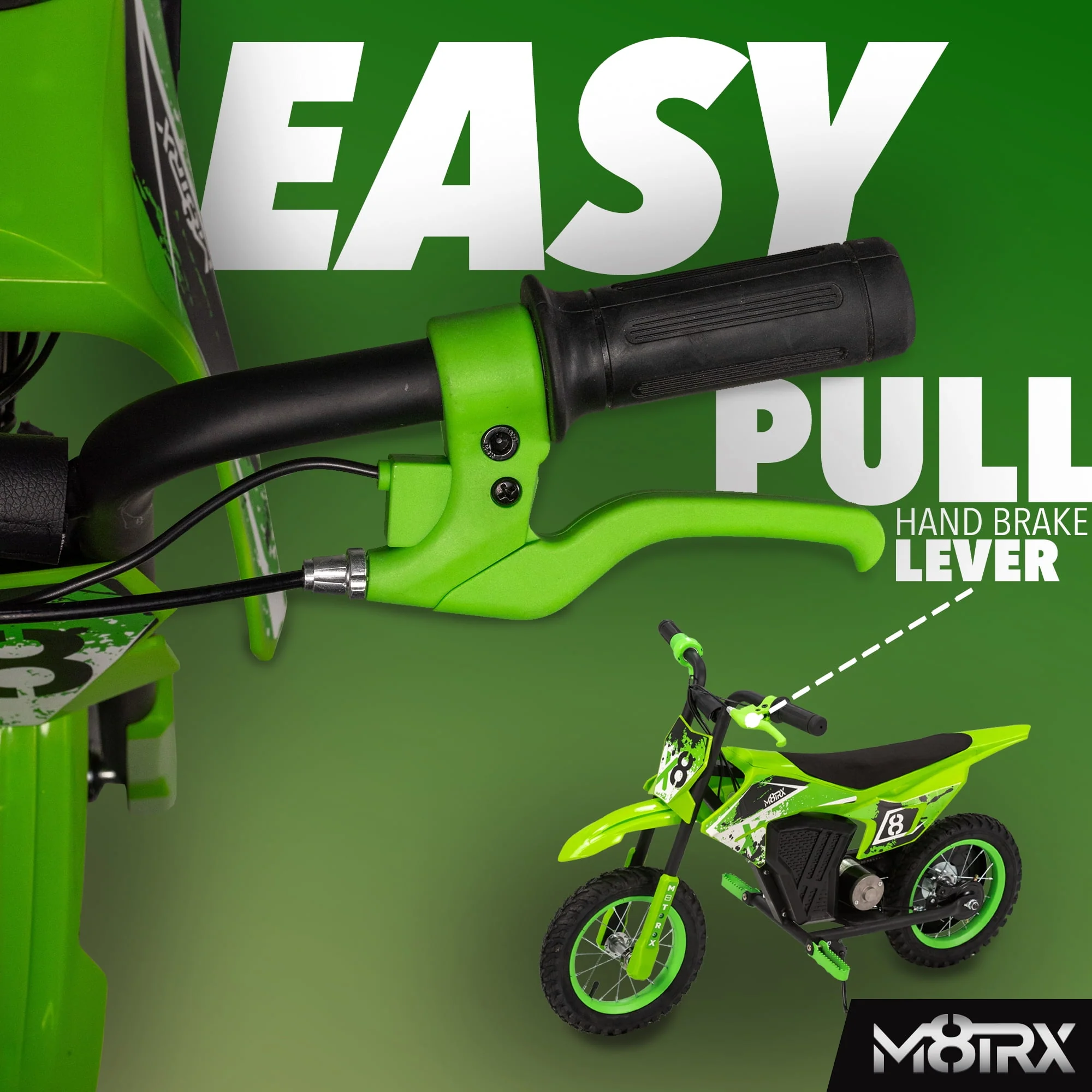 M8TRX 12V Mini Electric Child Dirt Bike, Battery Powered Toy Motorcycle, Kids Ride On, Ages 5 Years and Up, Green