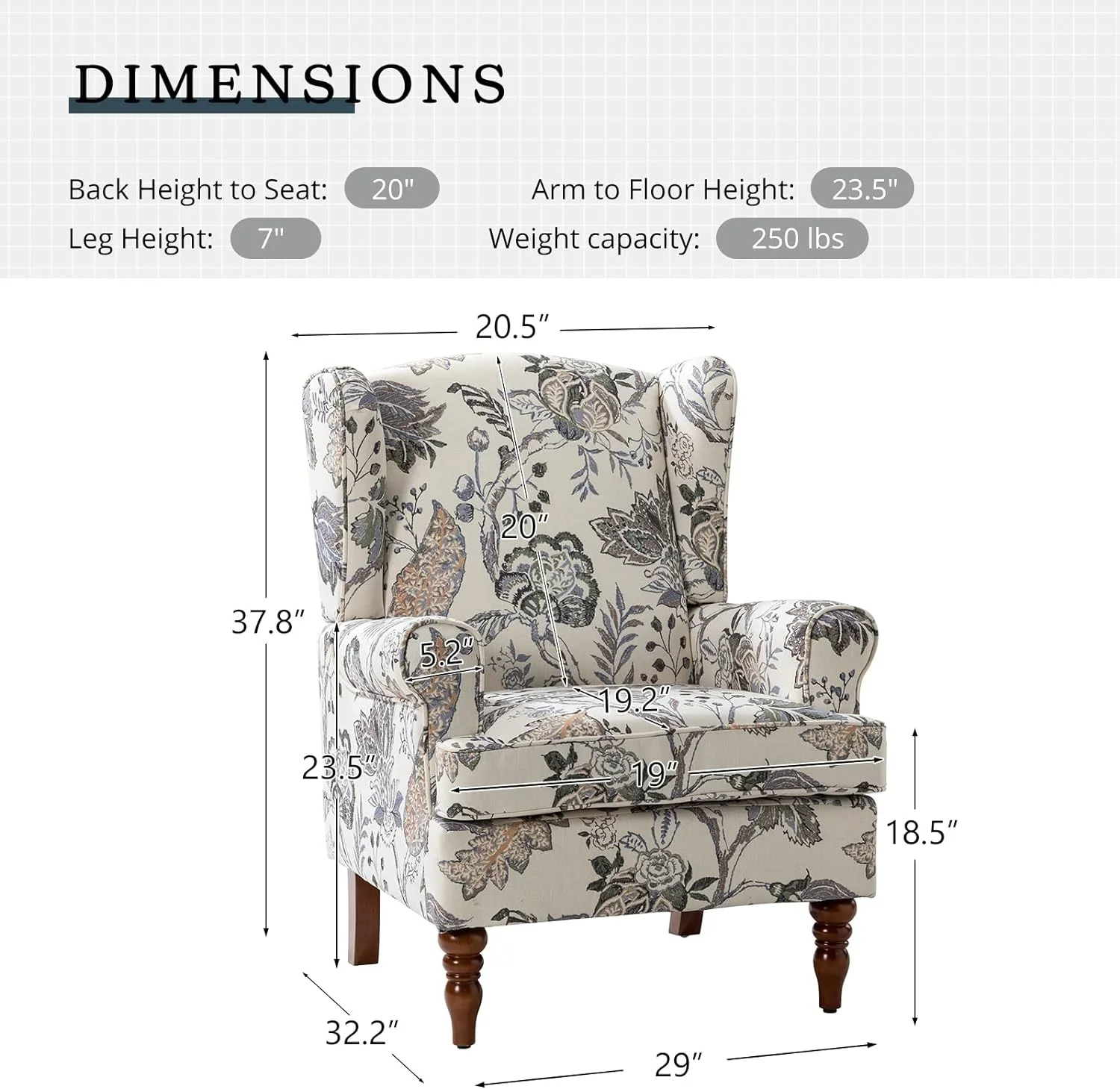 Wingback Accent Chair With Wood Legs, Traditional Fabric Armchair For Living Room Bedroom, Comfy Upholstered Single Sofa Chair Reading Chair With Unique Pattern Design, Green