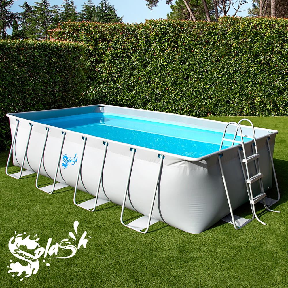 SereneLife Rectangle Above Ground Pool Set, Steel Frame, Outdoor Family Swimming Pool W/ Ladder