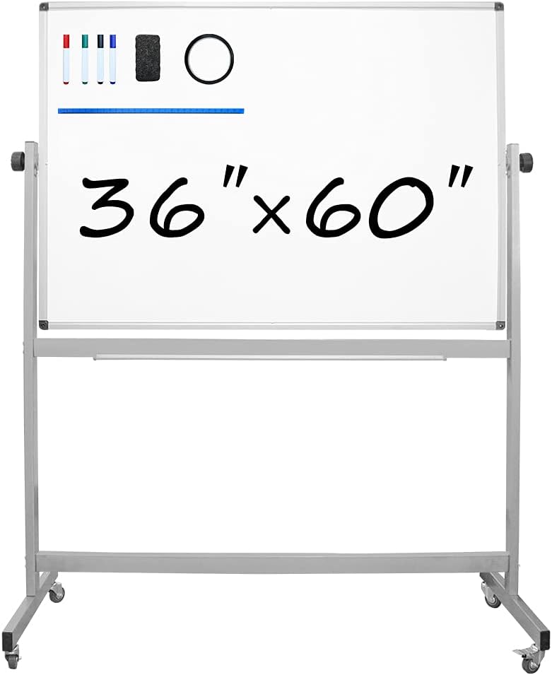 Mobile Whiteboard, Rolling Double Sided Dry Erase Board, Magnetic White Board with Metal Frame, 36 x 60 Inch, Heavy Stable Metal Frame