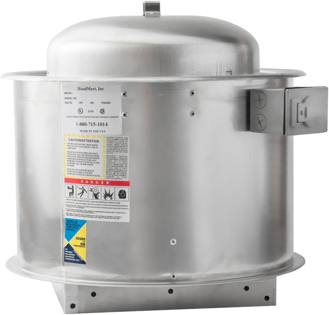 HOODMART Exhaust Fan for Kitchen Hood | 1000 CFM High Speed Direct Drive Fan for Restaurant and Food Truck | Single Phase Motor with Variable Speed Control | Made in USA