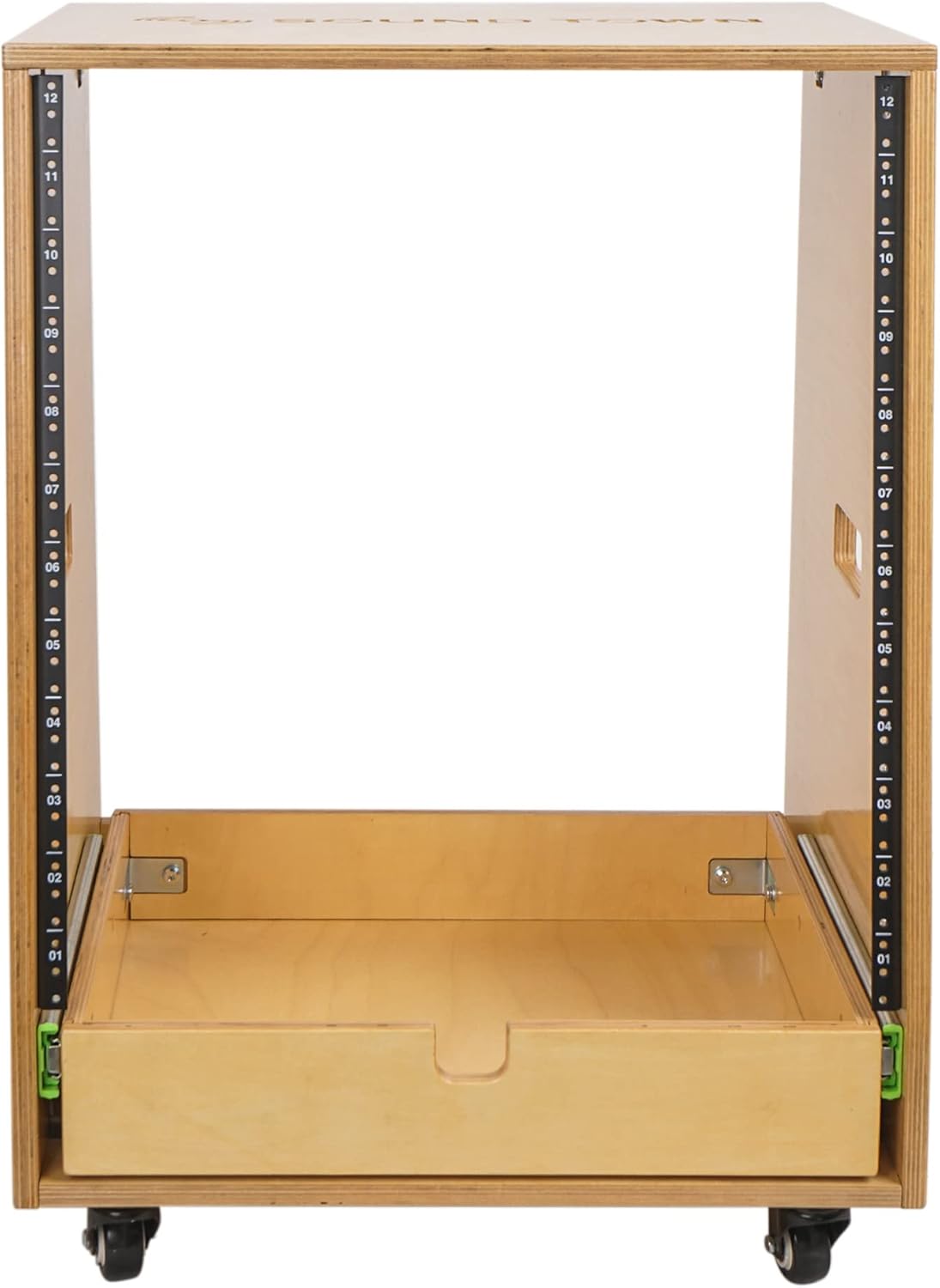 Sound Town 12U DIY Slanted Studio Rack with 12U Rack Space, Extra 2U Drawer, Plywood, Rubber Feet, Casters, Weathered Gray (SDRK-12TBD2)