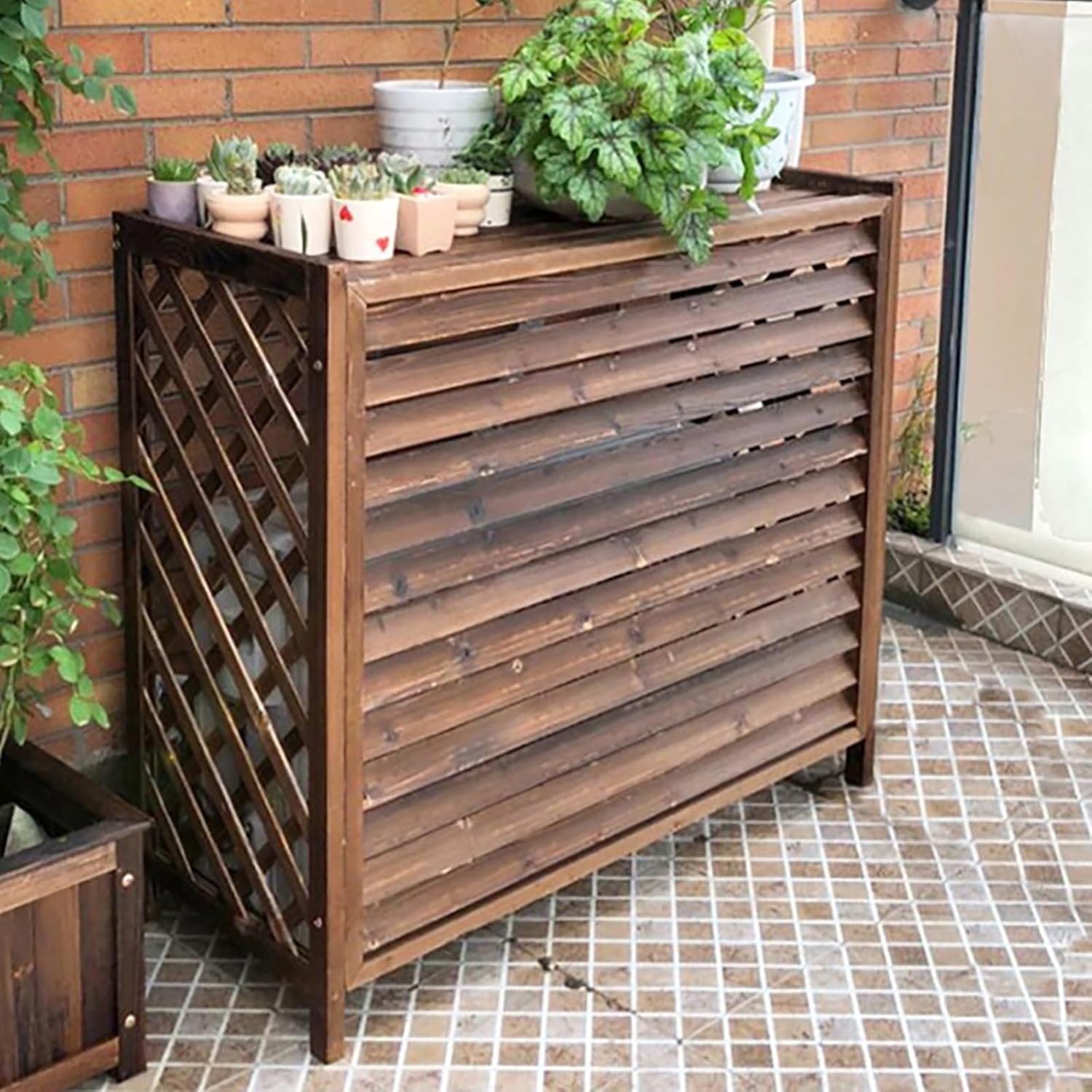 Outdoor Air Conditioner Unit Fence Screen, Wooden Privacy Screen Flower Stand Decorative, Pool Equipment Trash Can Enclosure Wood Fence Panel, Ac Fence For Outside Unit ( Size : 95x40x89cm/37.4x15.7x3